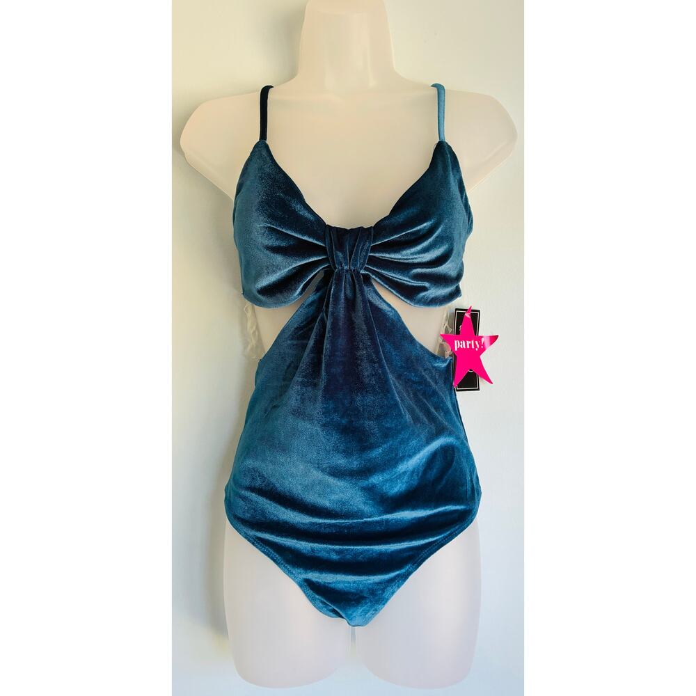 Just Polly New York Teal Velvet Bodysuit Large
